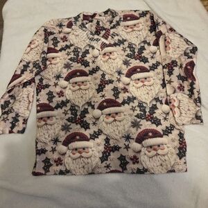 Cream & Red Santa Print Holiday Sweater Top
